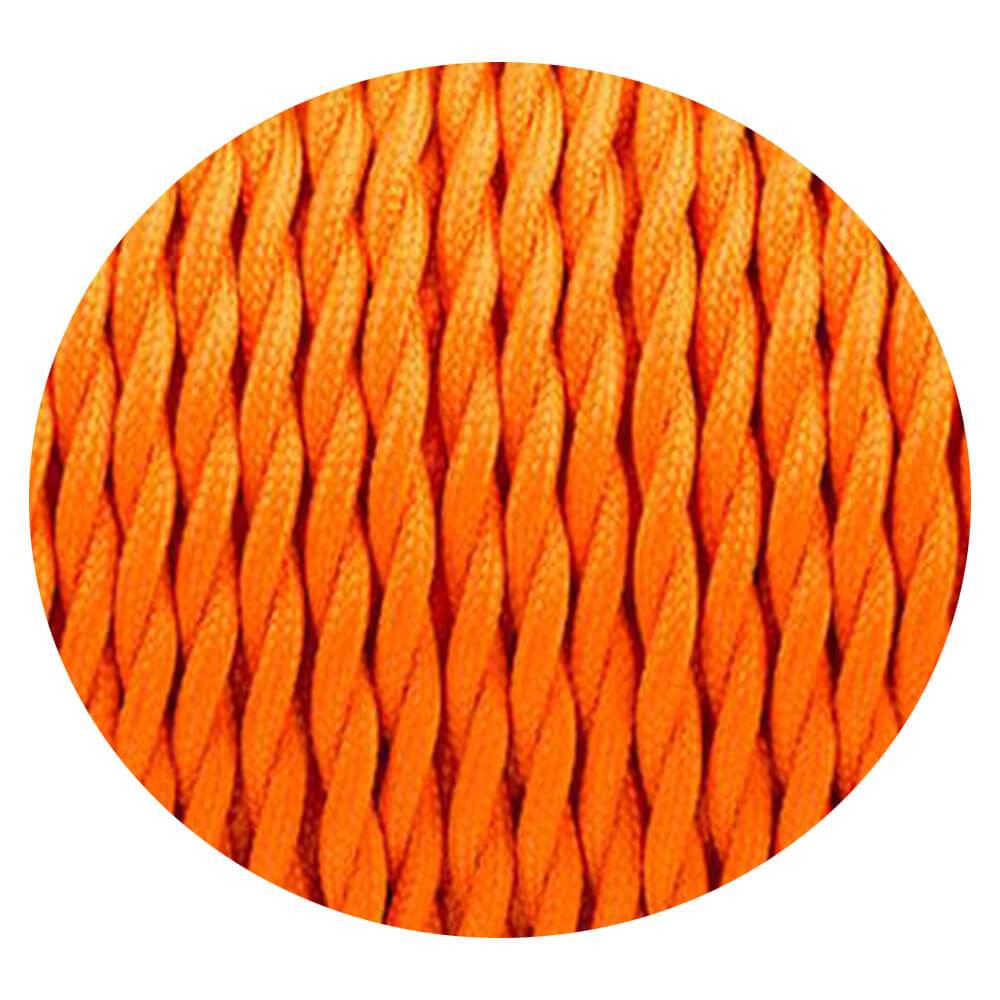 5m Orange 2 Core Twisted Electric Fabric Cable, perfect for vintage lighting projects, showcasing its braided design and vibrant color.