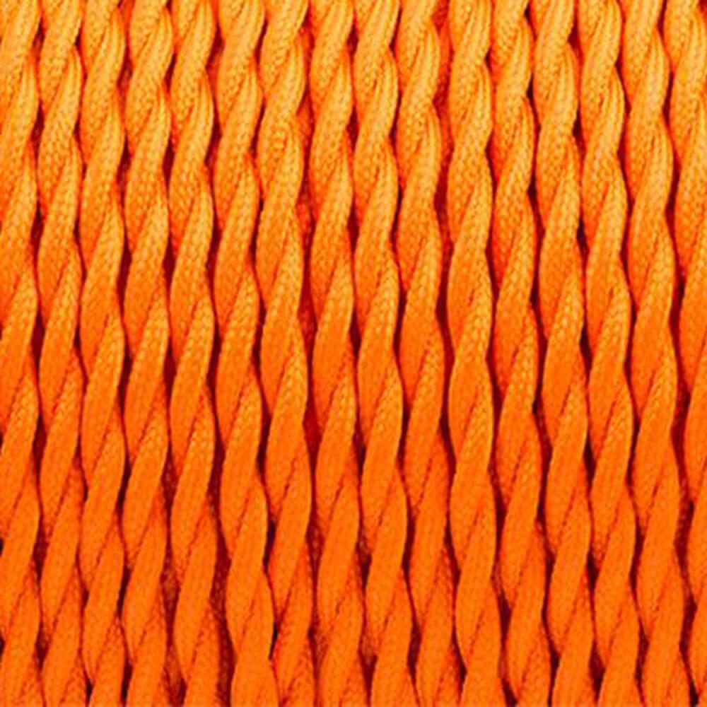 5m Orange 2 Core Twisted Electric Fabric Cable, perfect for vintage lighting projects, showcasing its braided design and vibrant color.