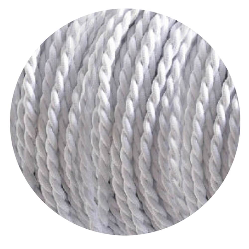 5m white 2 core twisted electric fabric cable, ideal for vintage lighting projects, showcasing its braided design and quality finish.