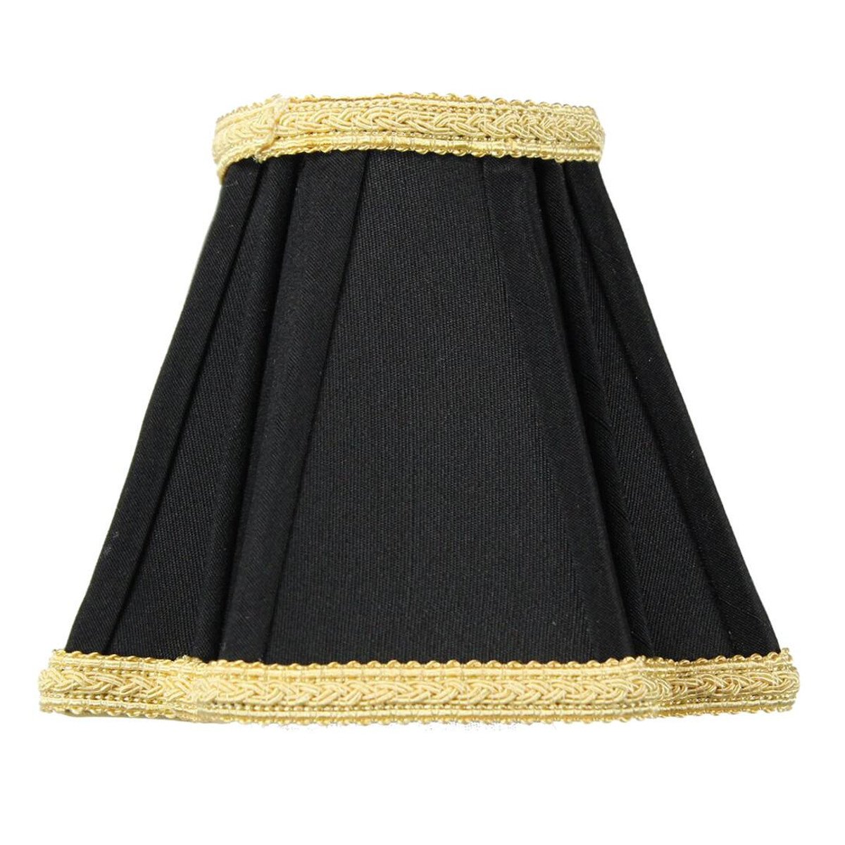 Set of 6 black clip-on lampshades with gold liner, made from premium shantung fabric, featuring heavy brass and steel frames for durability.