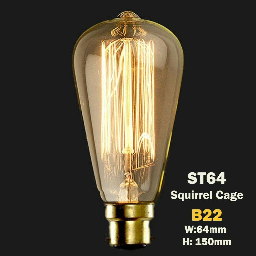 A pack of six B22 60W Edison vintage filament candle bulbs with a warm amber glow, showcasing their antique design and glass finish.