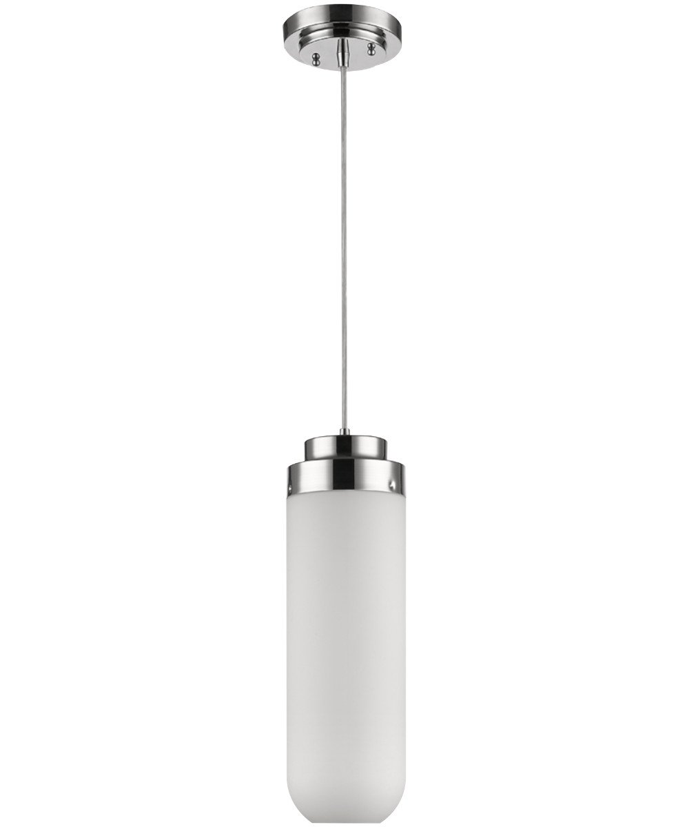 6-inch Solar 1-Light Pendant in polished nickel finish with frosted glass shade, showcasing its elegant design and adjustable hanging wire.