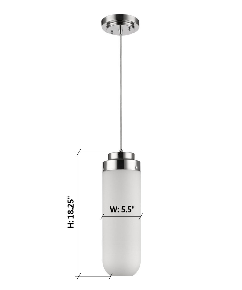 6-inch Solar 1-Light Pendant in polished nickel finish with frosted glass shade, showcasing its elegant design and adjustable hanging wire.