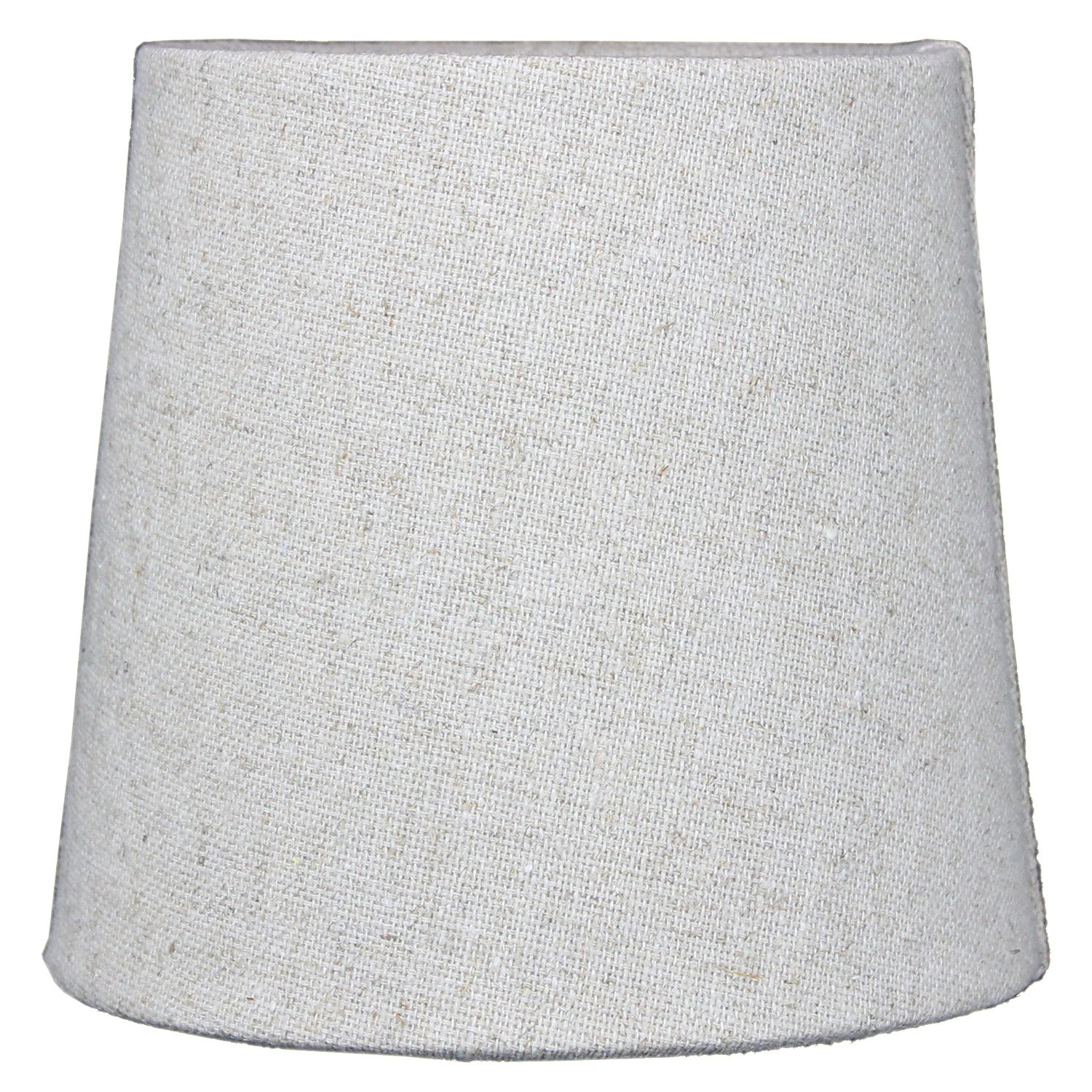 Set of 6 sand linen drum clip-on lampshades with beige fabric liner, featuring heavy brass and steel frames for durability.