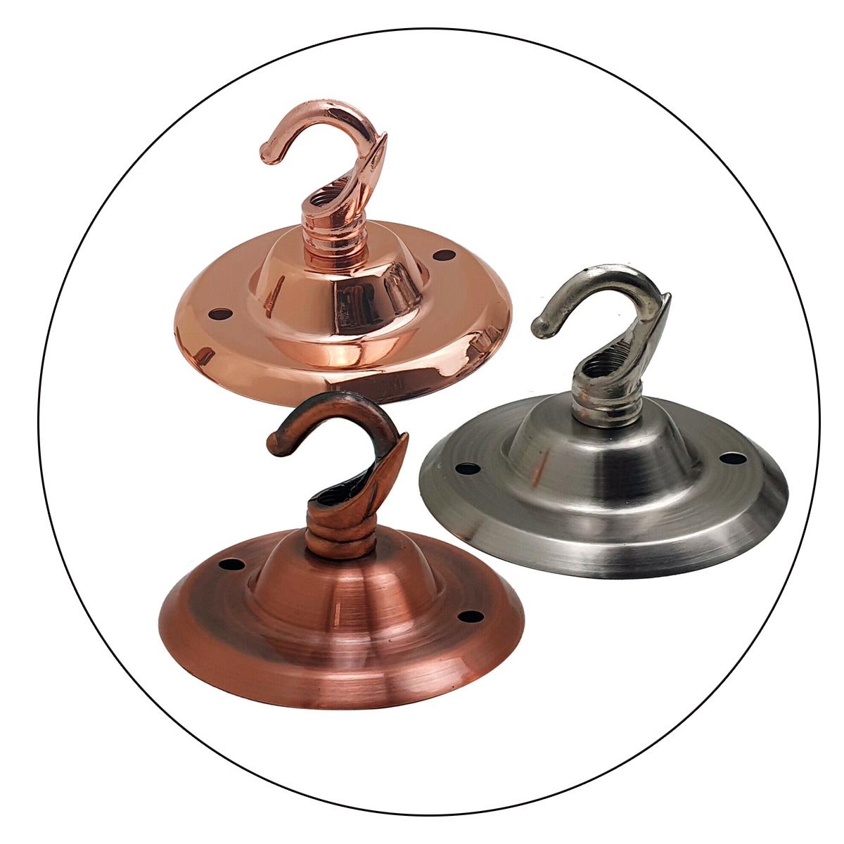 75mm Front Fitting Color Ceiling Hook with smooth metal surface and matching screws for installation.