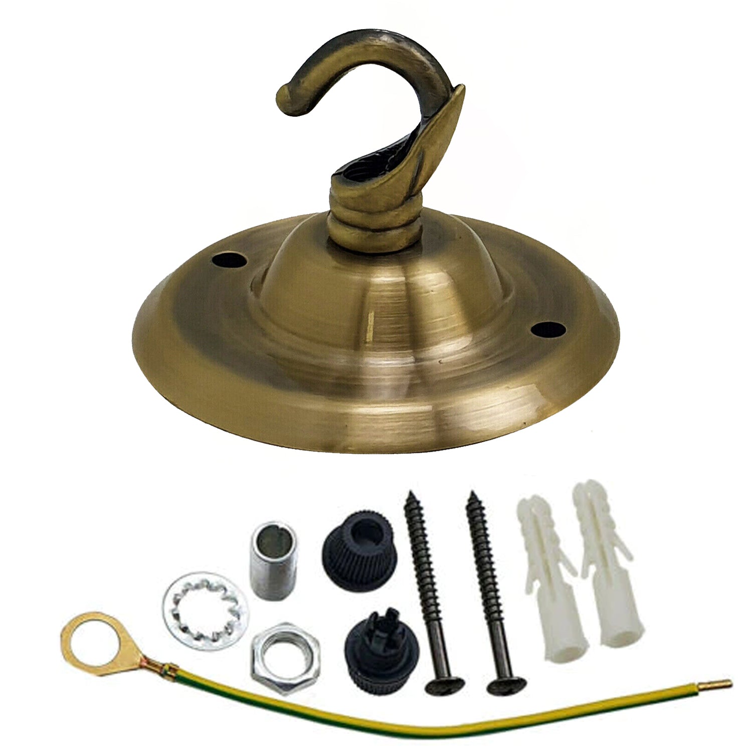 75mm Front Fitting Color Ceiling Hook with smooth metal surface and matching screws for installation.