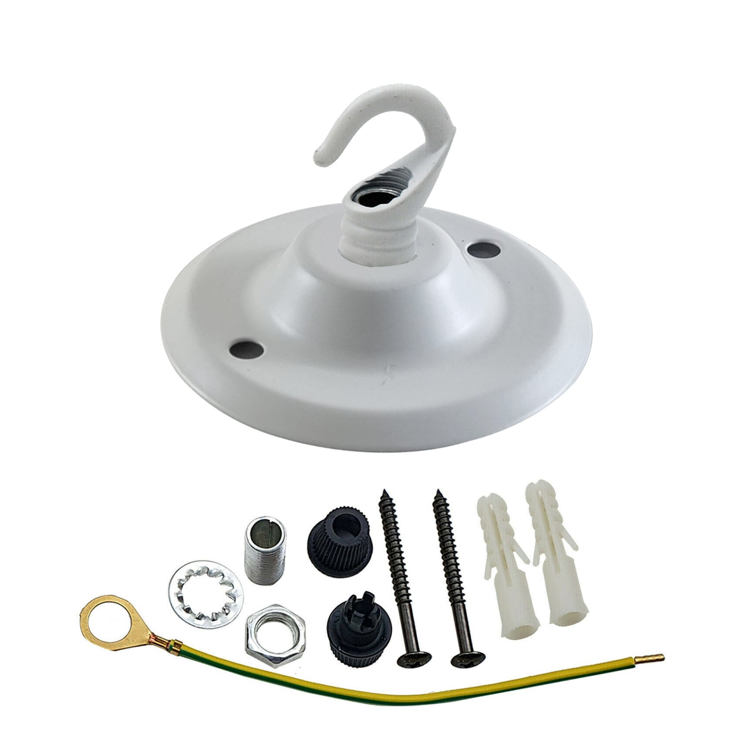 75mm Front Fitting Color Ceiling Hook with smooth metal surface and matching screws for installation.