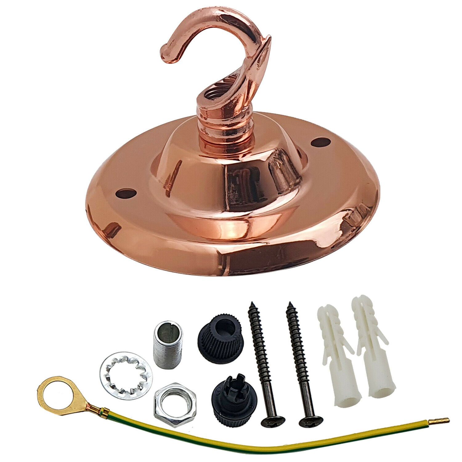 75mm Front Fitting Color Ceiling Hook with smooth metal surface and matching screws for installation.