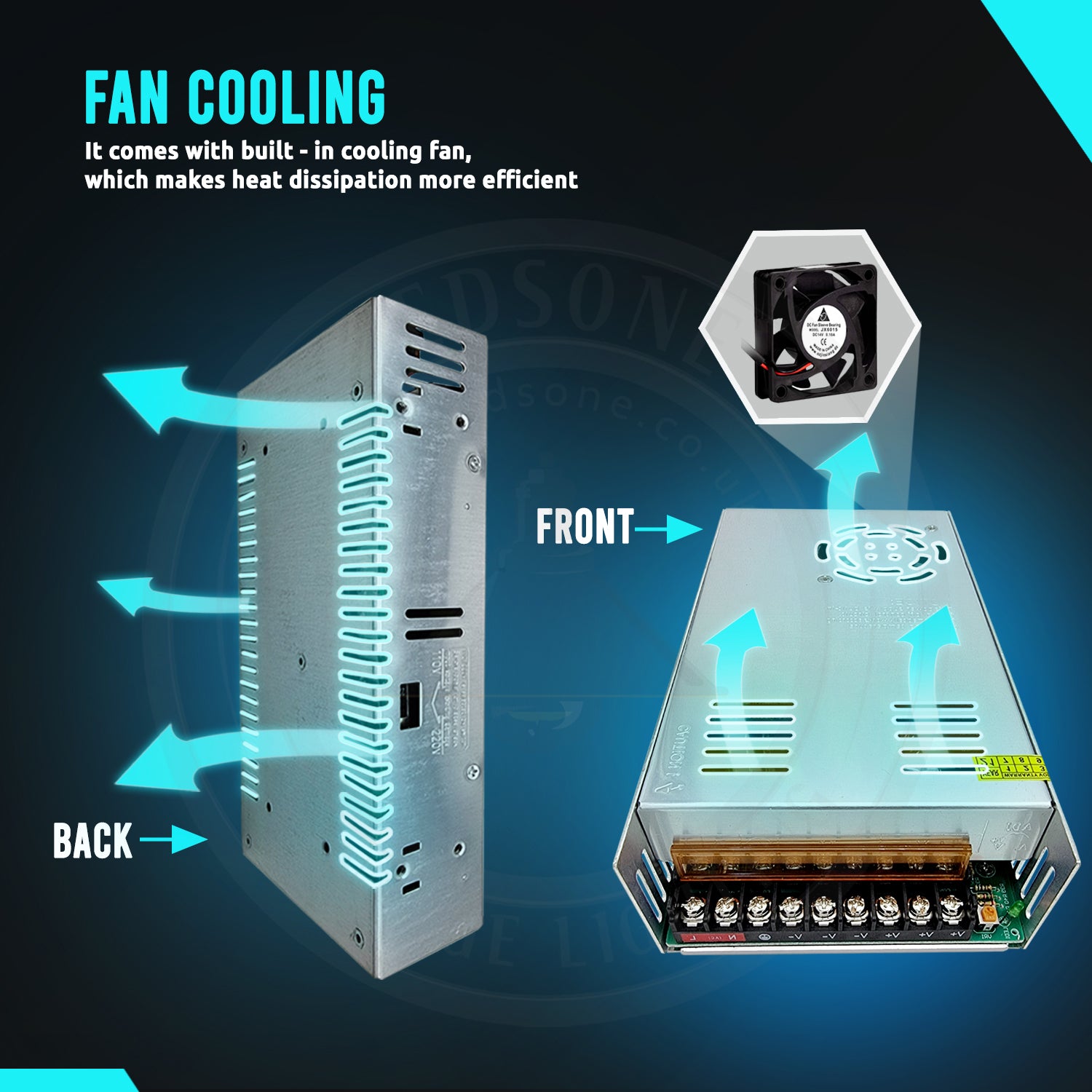 AC to DC transformer converting 100/240V to 12V, suitable for LED lighting applications.