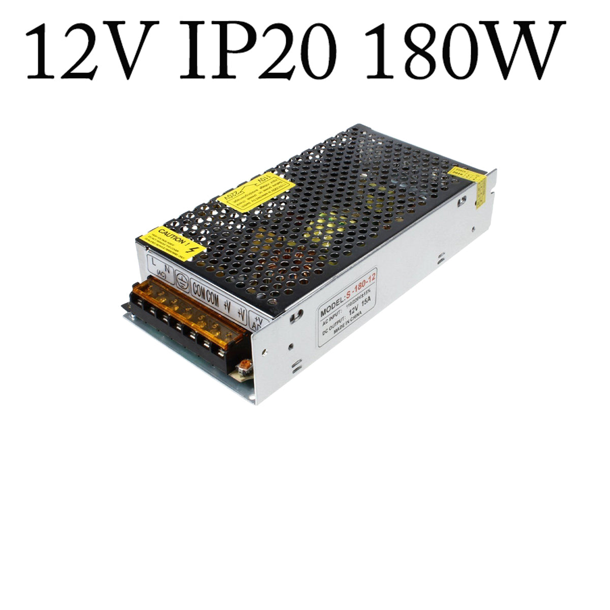 AC to DC transformer converting 100/240V to 12V, suitable for LED lighting applications.