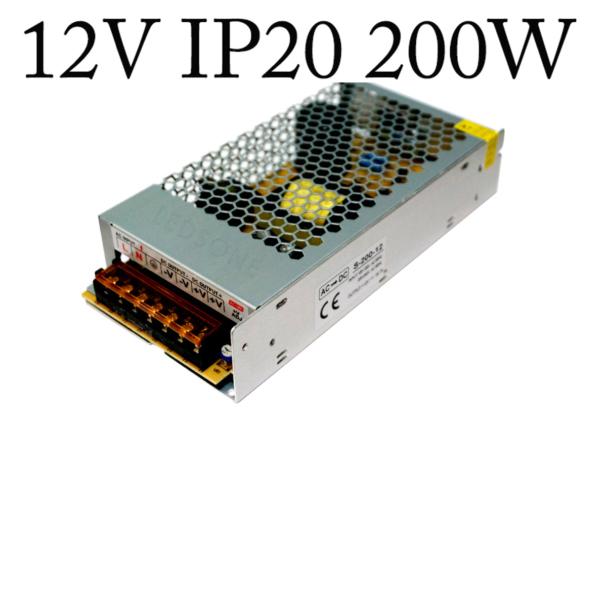 AC to DC transformer converting 100/240V to 12V, suitable for LED lighting applications.