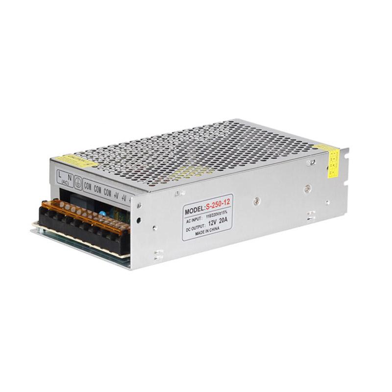 AC 100/240V to DC12V 240W Regulated Switching Power Supply Driver with specifications and safety features highlighted.