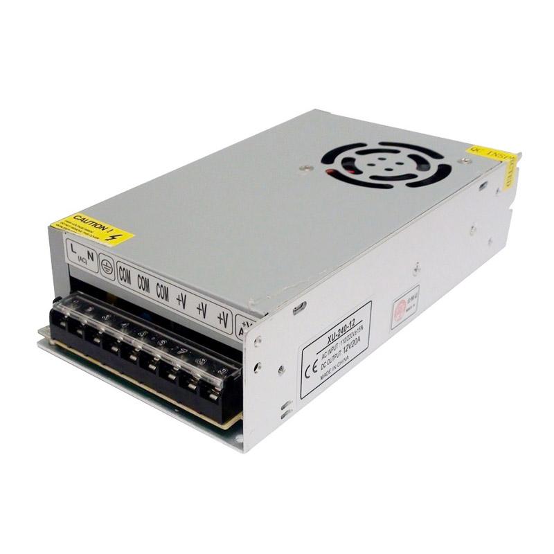 AC 100/240V to DC12V 240W Regulated Switching Power Supply Driver with specifications and safety features highlighted.