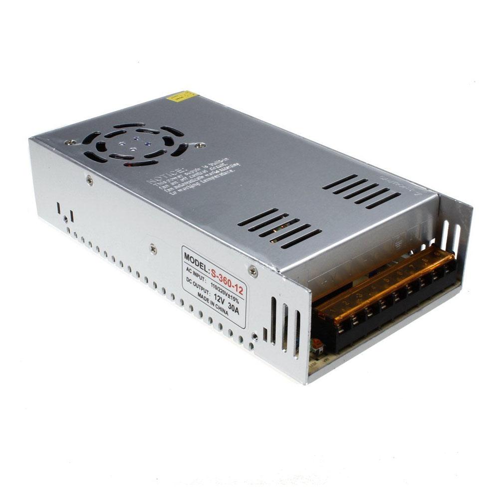 AC 100/240V to DC12V 360W regulated switching power supply driver with enclosed design for safety.