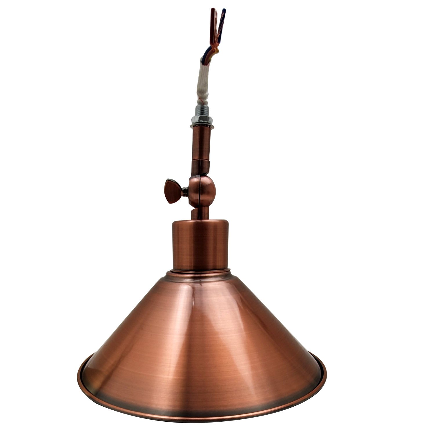 Adjustable ceiling light with a stylish cone shade in copper and green brass finish, perfect for home and commercial use.