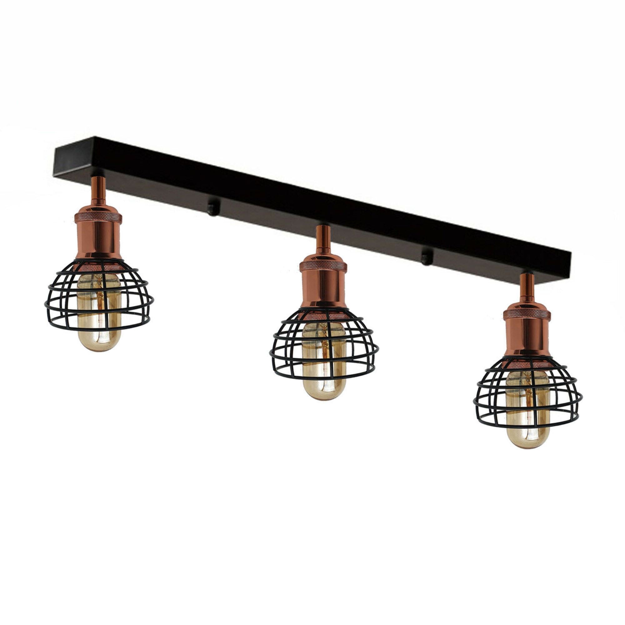 Adjustable Light Bed Living Room Light featuring a retro design with three light cages and a black and rose gold finish.