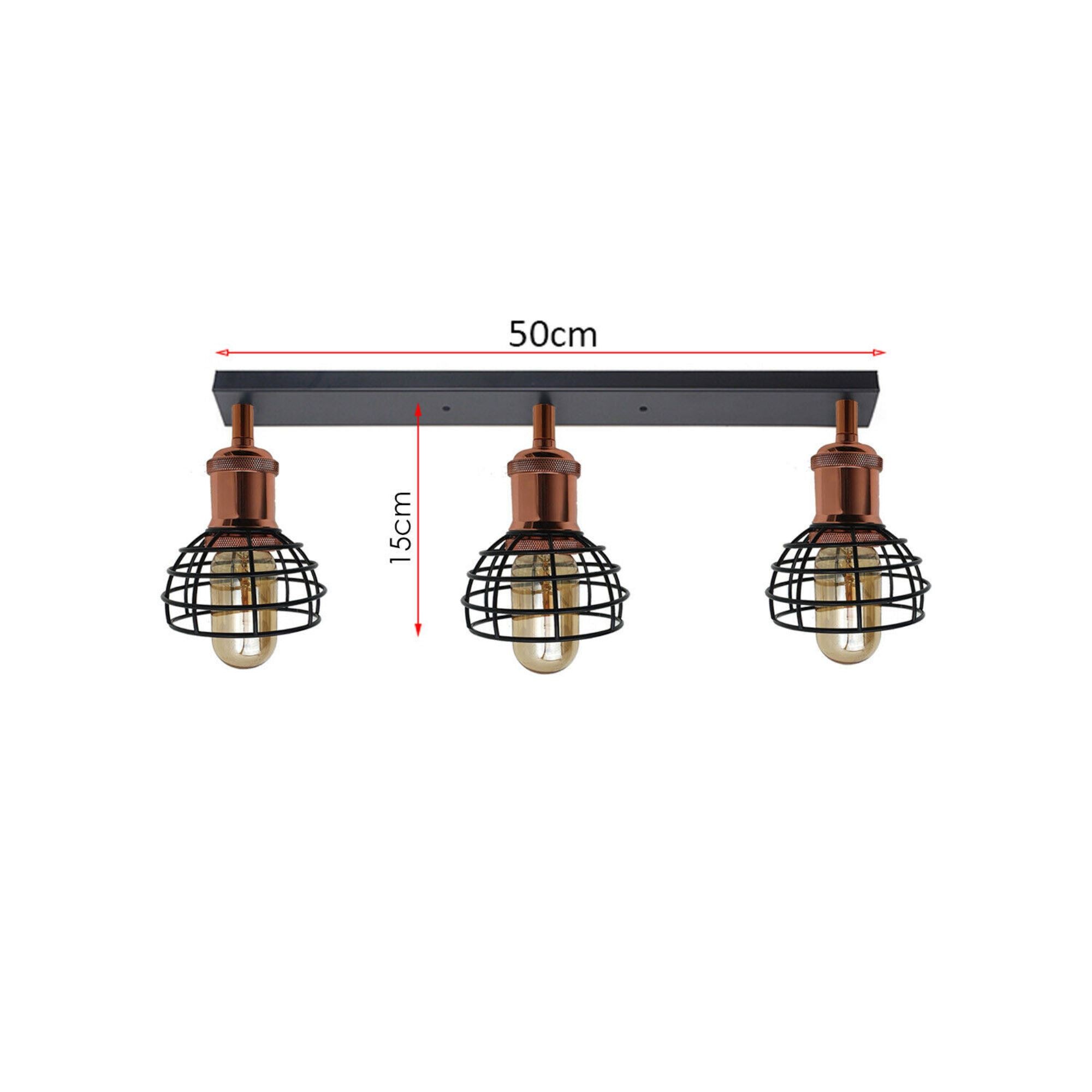 Adjustable Light Bed Living Room Light featuring a retro design with three light cages and a black and rose gold finish.