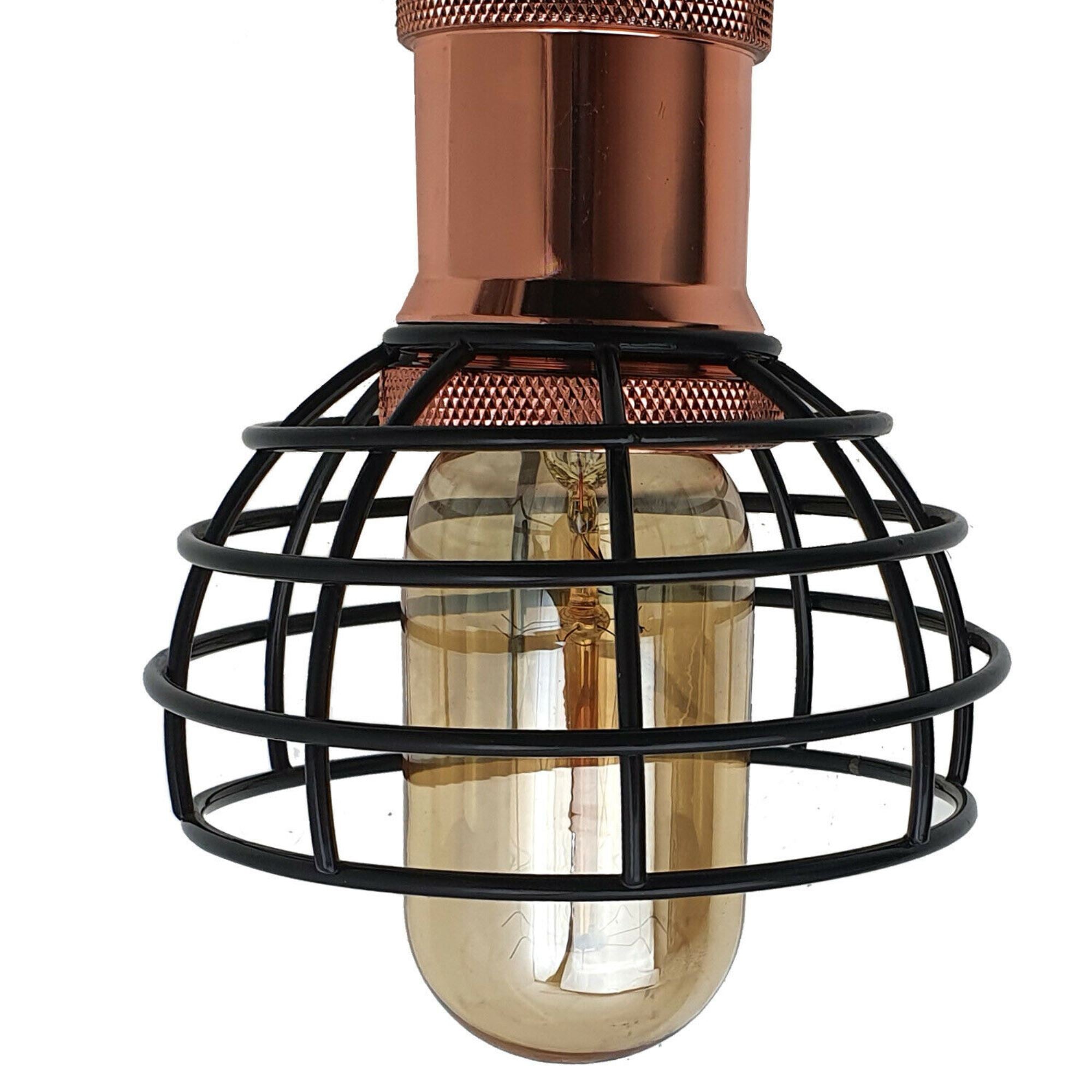 Adjustable Light Bed Living Room Light featuring a retro design with three light cages and a black and rose gold finish.