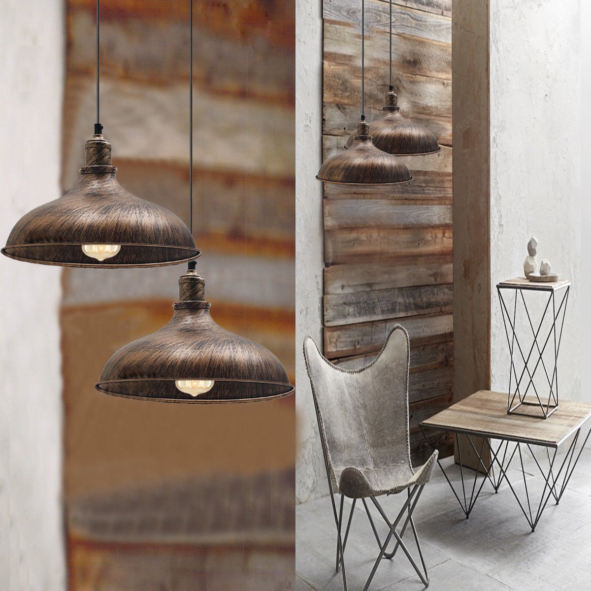 Antique Industrial Metal Brass Pendant Light showcasing a vintage design with a metal lampshade and adjustable cable, perfect for living rooms.