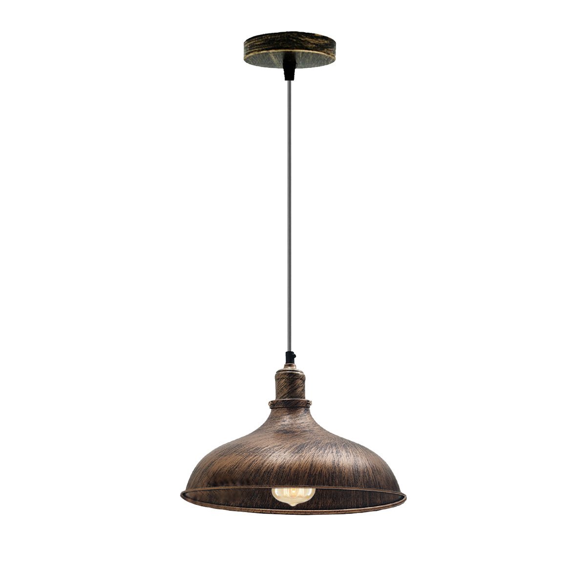 Antique Industrial Metal Brass Pendant Light showcasing a vintage design with a metal lampshade and adjustable cable, perfect for living rooms.