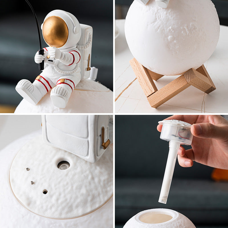 A stylish astronaut figurine night light made of resin and wood, featuring a modern Nordic design, perfect for home decoration.