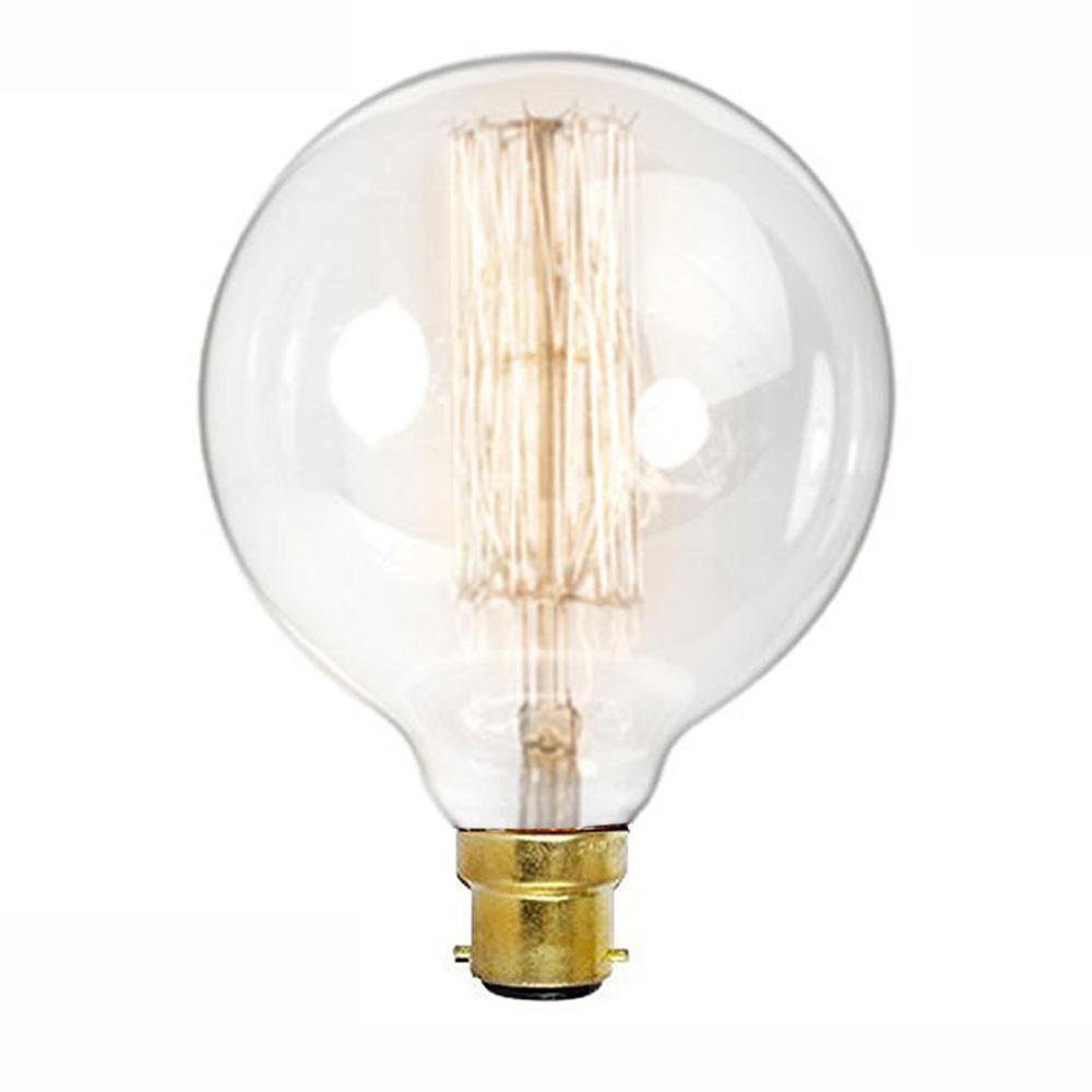 B22 G125 40W Vintage Retro Industrial Filament Bulb with warm yellow light, showcasing its elegant design and glass construction.