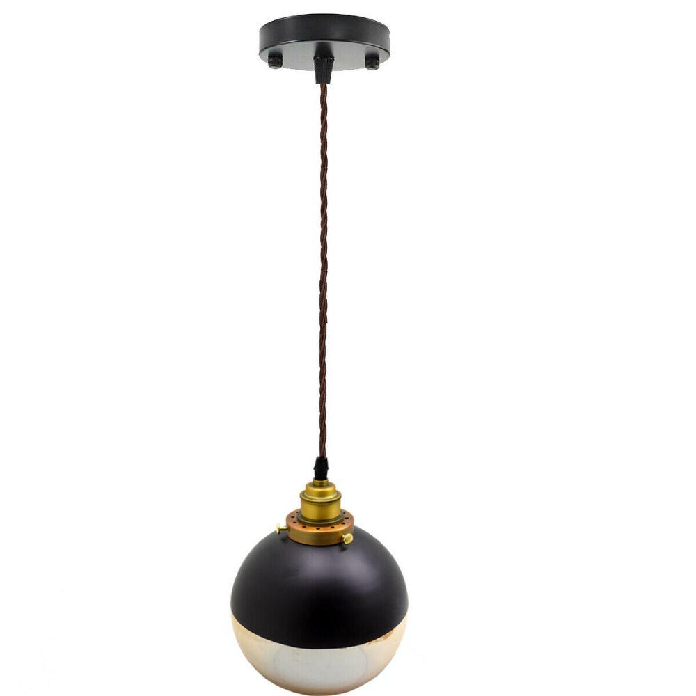 Ball Shape Retro Vintage Style Glass Amber Ceiling Pendant Light with adjustable cord and iron hardware, showcasing a warm amber glow.