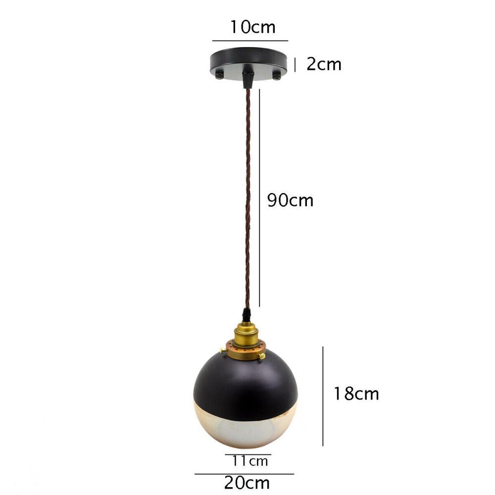 Ball Shape Retro Vintage Style Glass Amber Ceiling Pendant Light with adjustable cord and iron hardware, showcasing a warm amber glow.