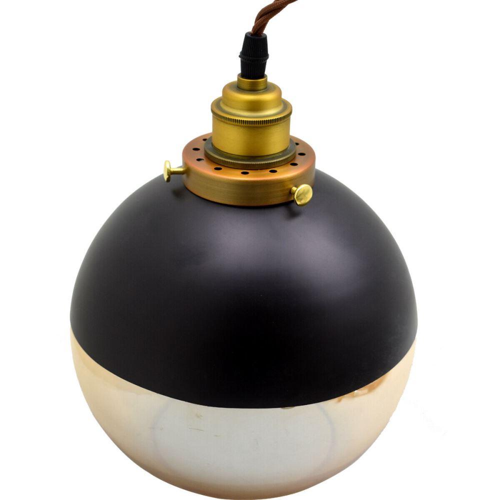 Ball Shape Retro Vintage Style Glass Amber Ceiling Pendant Light with adjustable cord and iron hardware, showcasing a warm amber glow.