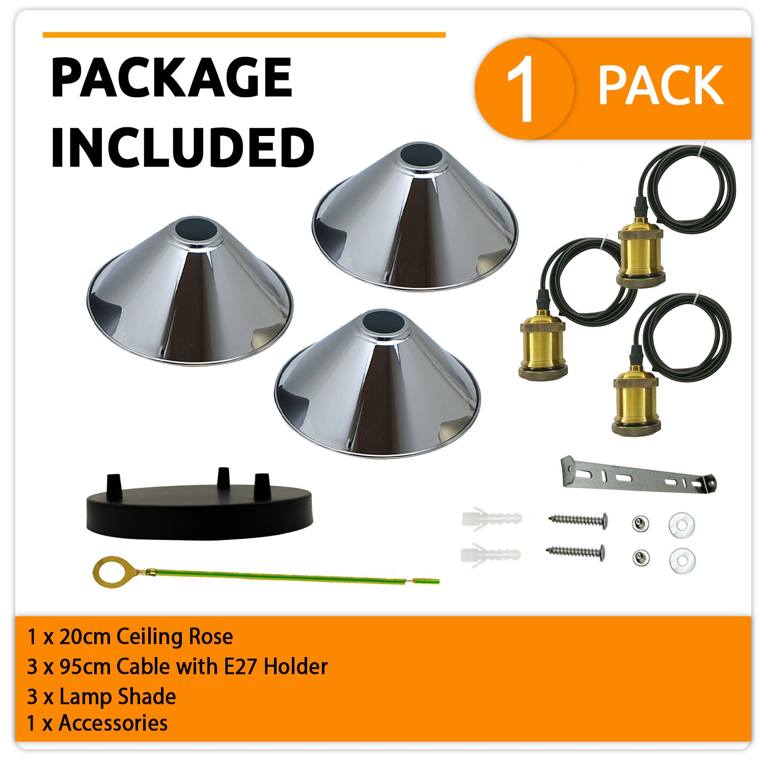 Best Hanging Light Fixture ~1420 with chrome finish and three E27 lamp holders, perfect for indoor use.