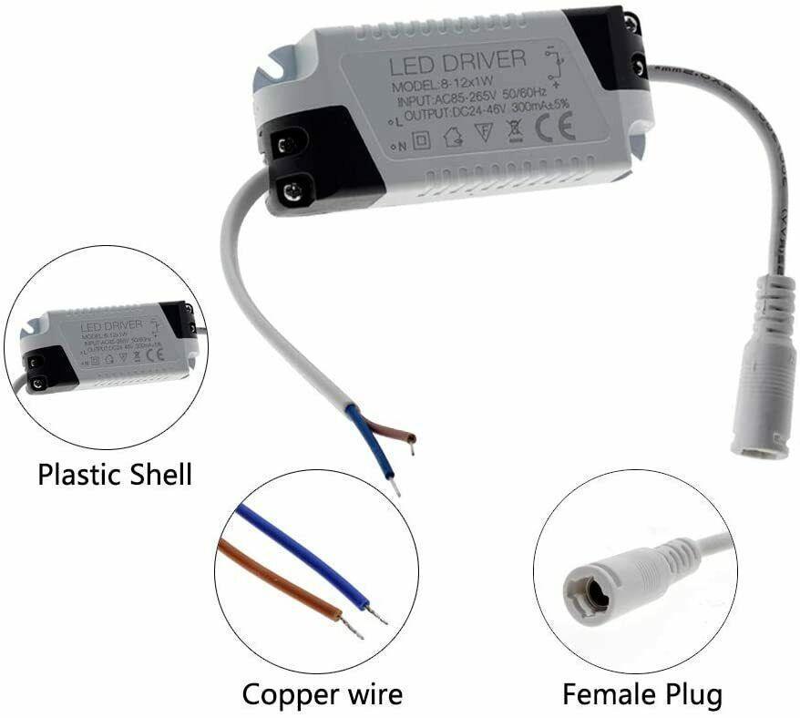 Black and white LED transformer designed for constant current output, suitable for various indoor lighting applications.