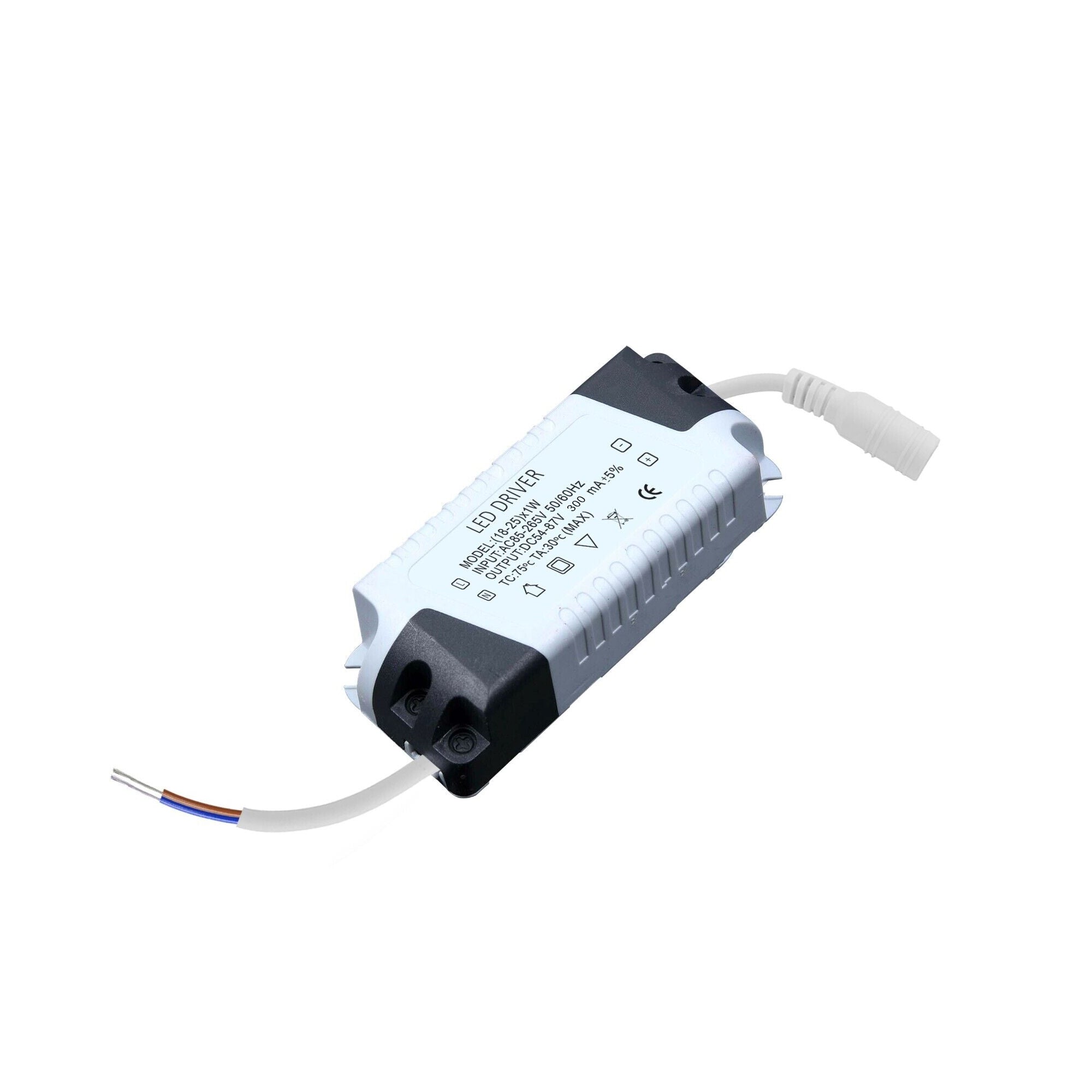 Black and white LED transformer designed for constant current output, suitable for various indoor lighting applications.