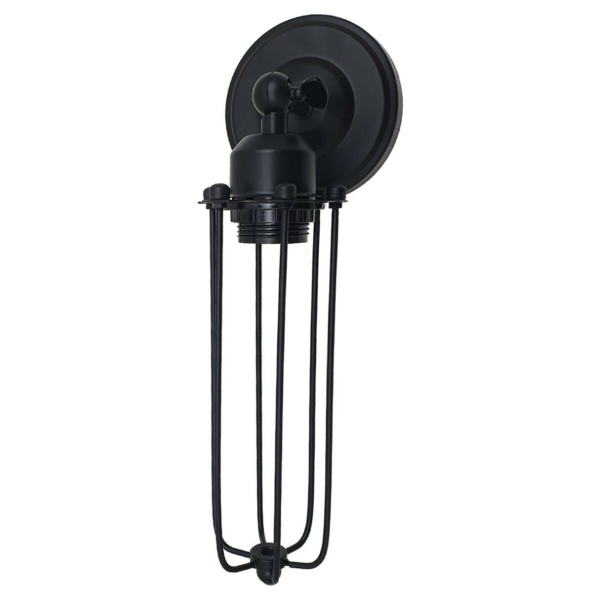 Black Industrial Long Cage Wall Light showcasing a metal wire shade and modern design, perfect for indoor spaces.