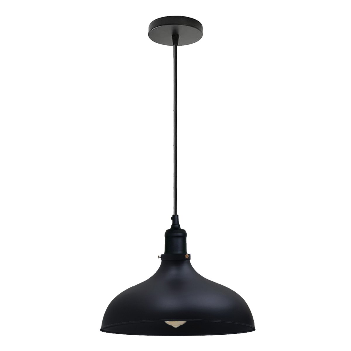 Black Industrial Retro Ceiling Pendant Light with metal dome shade, adjustable cable, and vintage design, perfect for indoor lighting.