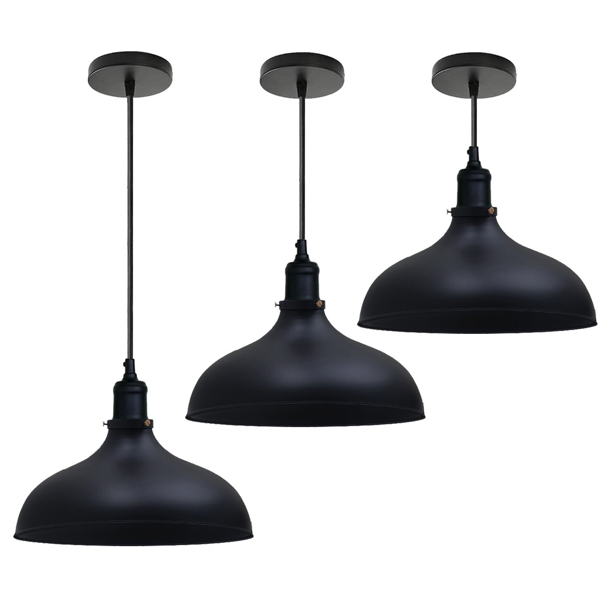 Black Industrial Retro Ceiling Pendant Light with metal dome shade, adjustable cable, and vintage design, perfect for indoor lighting.