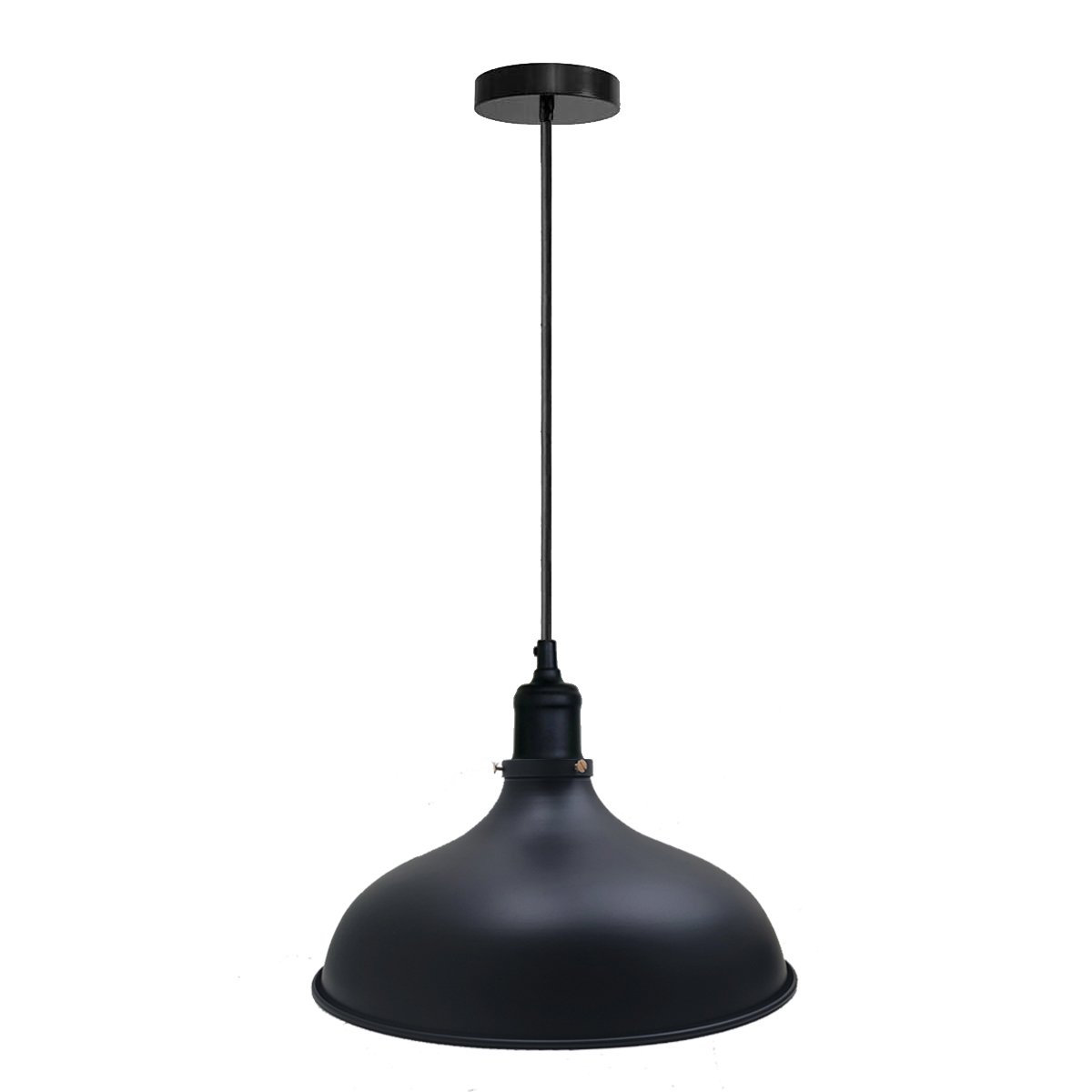 Black Industrial Retro Ceiling Pendant Light with metal dome shade, adjustable cable, and vintage design, perfect for indoor lighting.