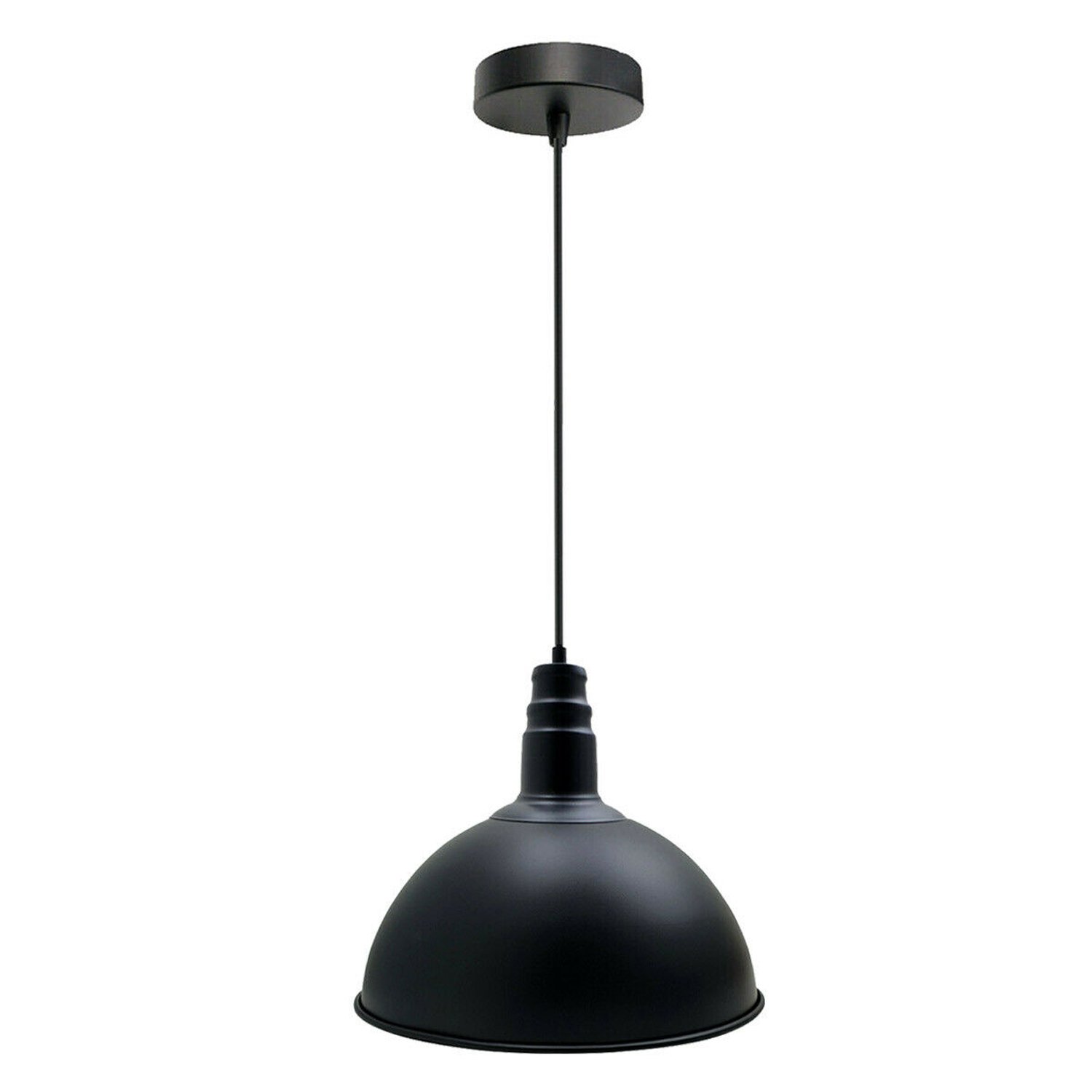 Black Industrial Vintage Style Ceiling Pendant Light with a sleek dome design, perfect for modern home decor.