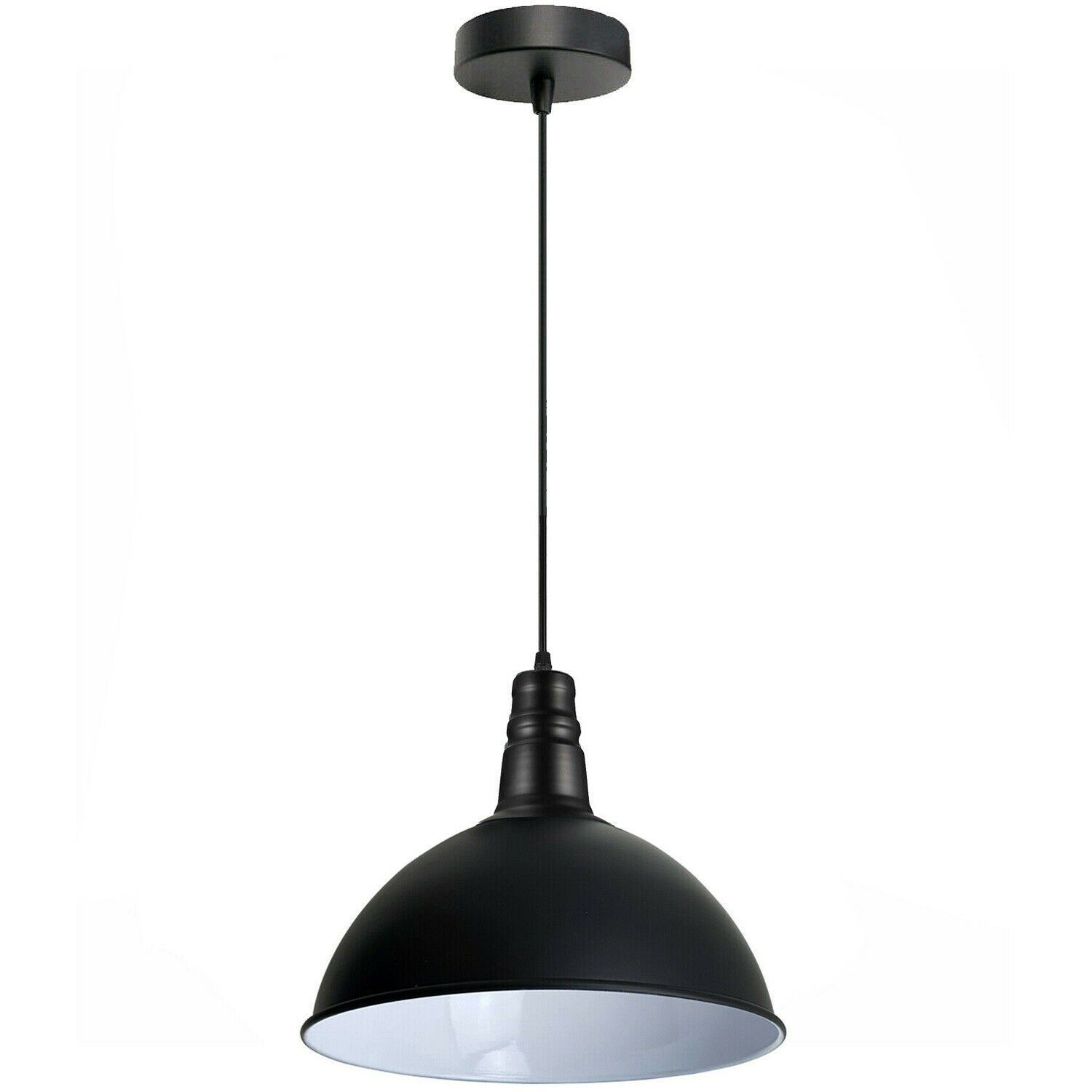 Black Industrial Vintage Style Ceiling Pendant Light with a sleek dome design, perfect for modern home decor.