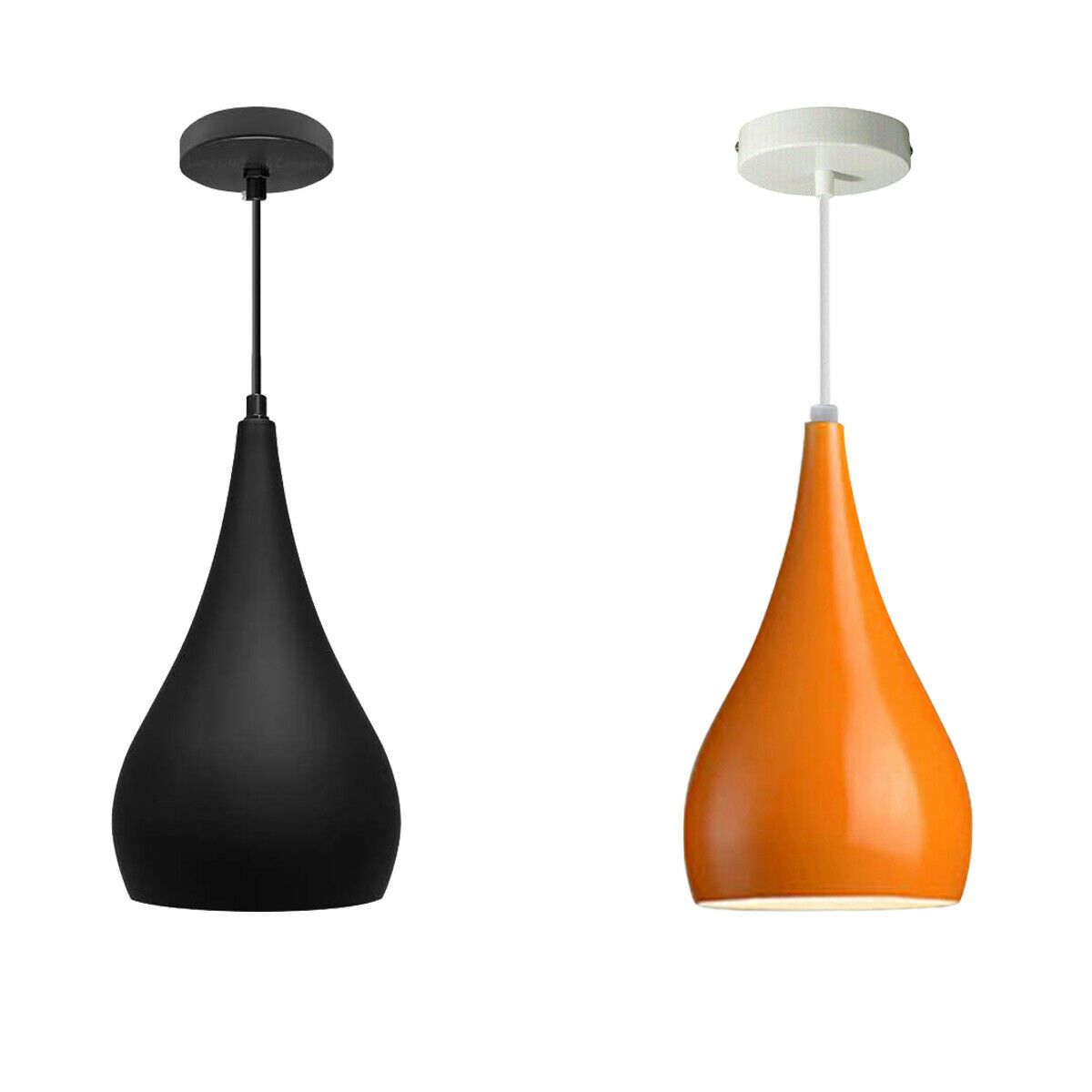 Black and orange industrial teardrop pendant ceiling light with brushed nickel finish, showcasing a modern design suitable for various interiors.