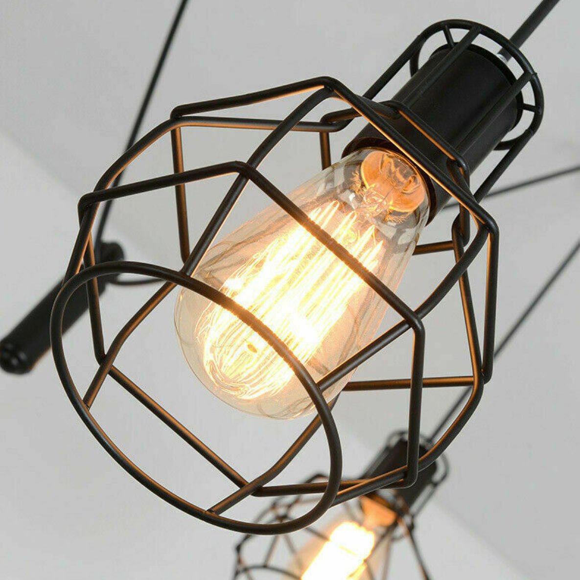 Black Spider Chandelier featuring a wire cage design with six E27 lamp holders, perfect for stylish home decor.