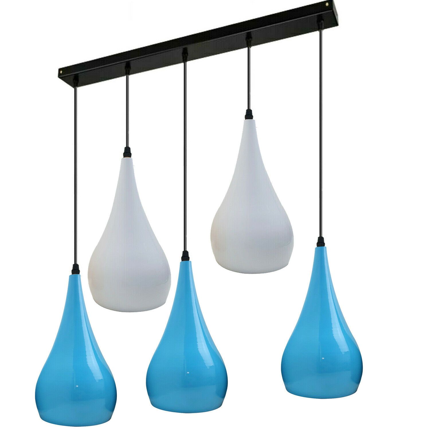 Blue and white industrial pendant light with five outlets, showcasing a modern design suitable for various interiors.