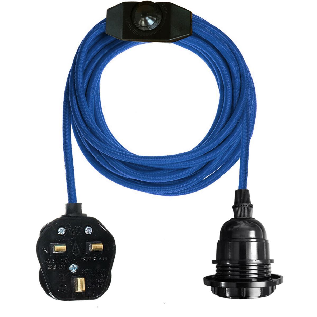 Blue Color Dimmer Switch with 4.5m Fabric Flex Cable, ideal for pendant lamps and stylish lighting solutions.