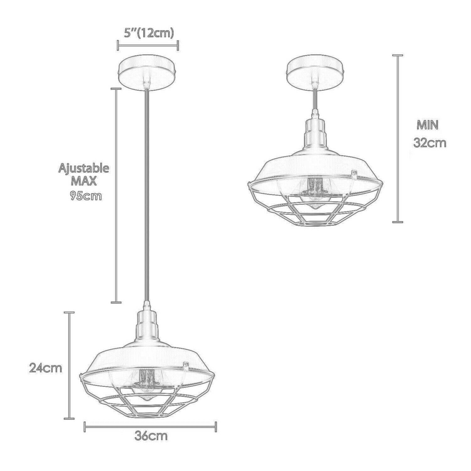 Blue pendant light with metal lampshade, adjustable wire, modern industrial design.