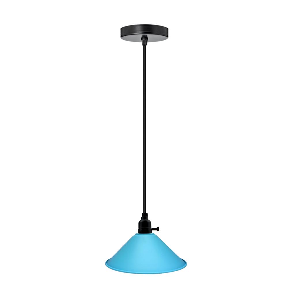 Blue Pendant Modern Flat Ceiling Light with vintage lampshade and black fabric wire, showcasing its elegant design.