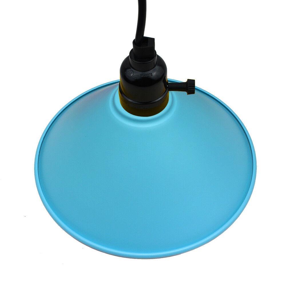 Blue Pendant Modern Flat Ceiling Light with vintage lampshade and black fabric wire, showcasing its elegant design.