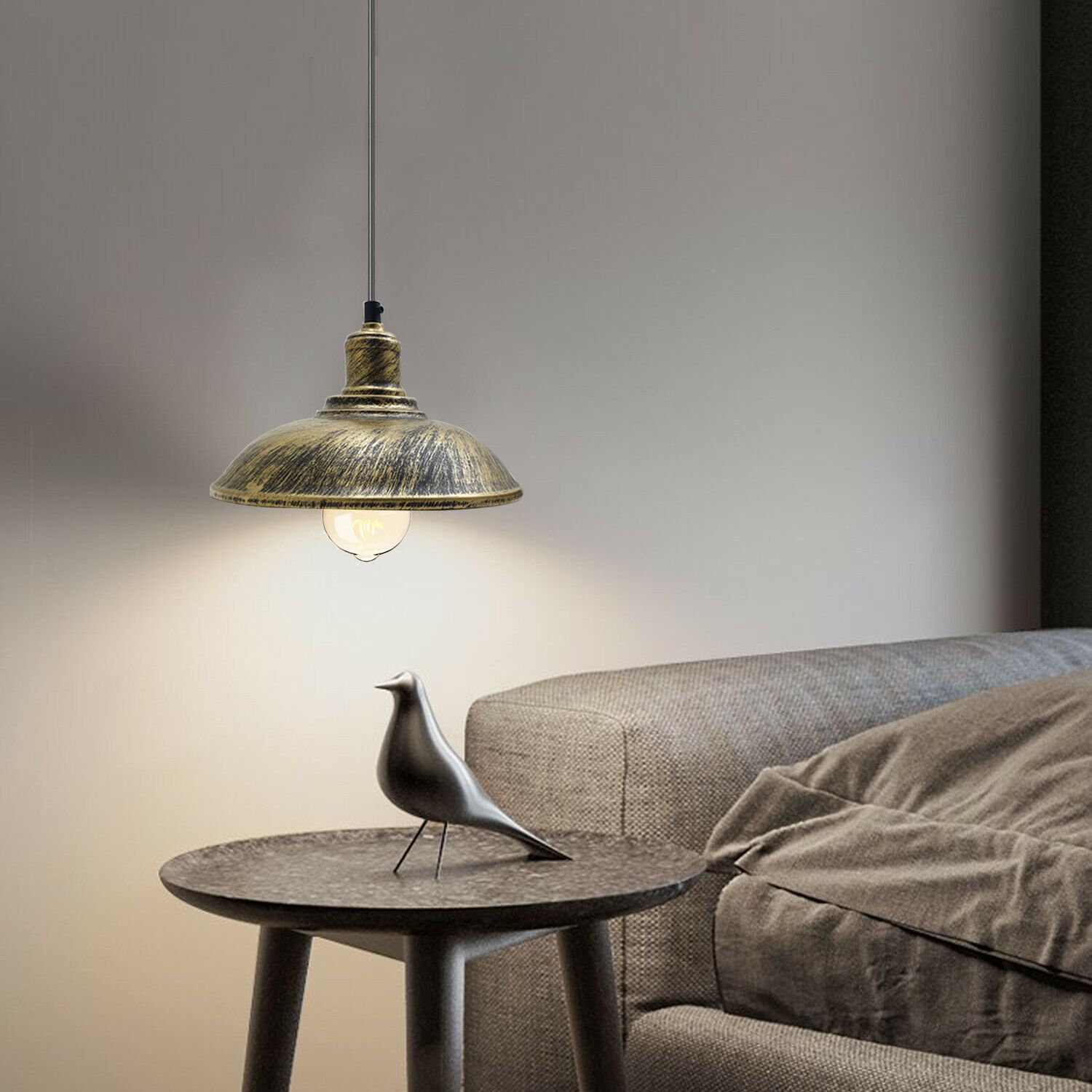 Brushed Brass Modern Vintage Industrial Ceiling Pendant Lamp with a stylish cage design, perfect for home decor.