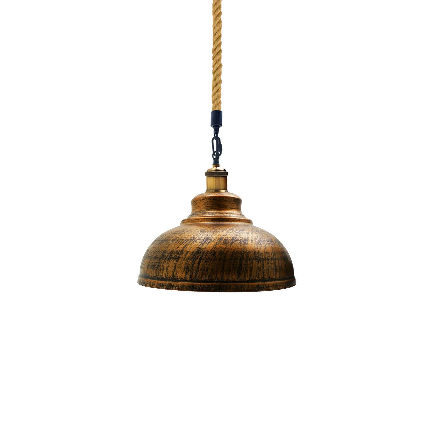 Brushed Copper Pendant Shade with Hemp Hanging, showcasing a vintage design suitable for modern and retro interiors.