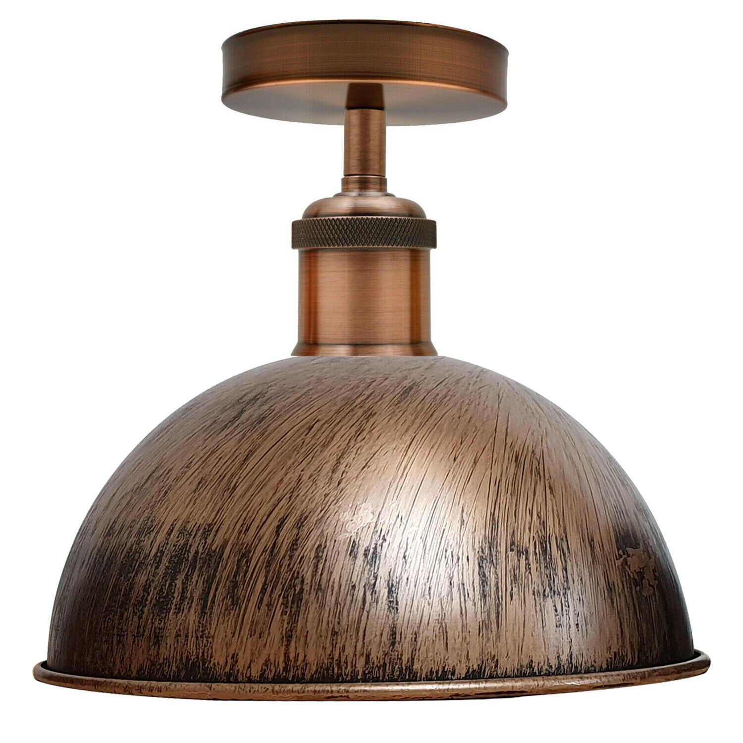 Brushed copper vintage retro flush mount ceiling light showcasing rustic design and E27 lamp base.