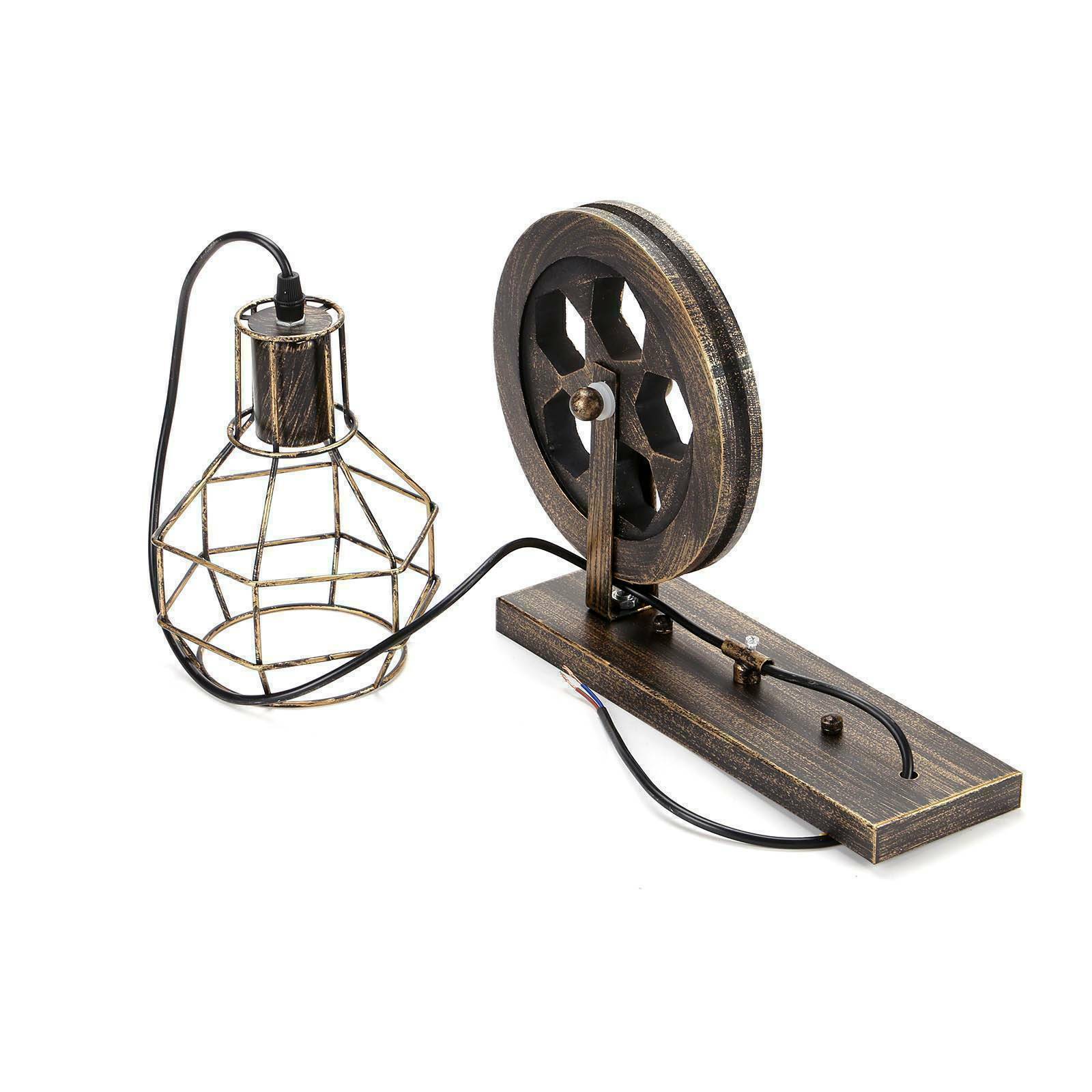 Brushed Copper Vintage Wheel Wall Light featuring a retro design with iron and wood materials, adjustable height, and a rustic finish.