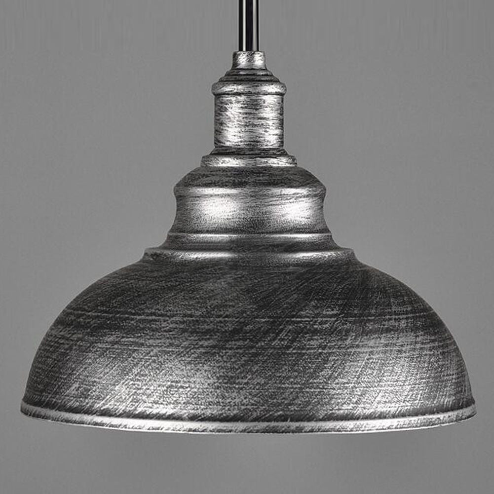 Brushed Silver Ceiling Pendant Retro Lamp with black fabric cable, showcasing its industrial design and vintage charm.